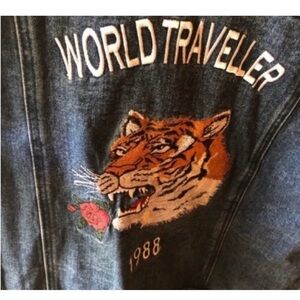 Tiger Denim Designer Jacket L High End Look Tiger + Rose 1988 Vintage Forever 21